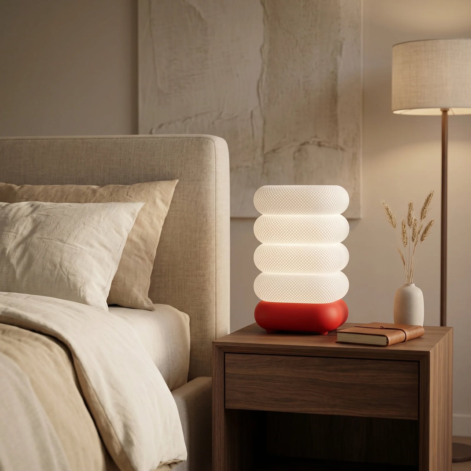 Lámpara de mesa Estrato sobre una mesa de luz